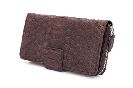 Portafoglio donna vero pitone marrone scuro velour